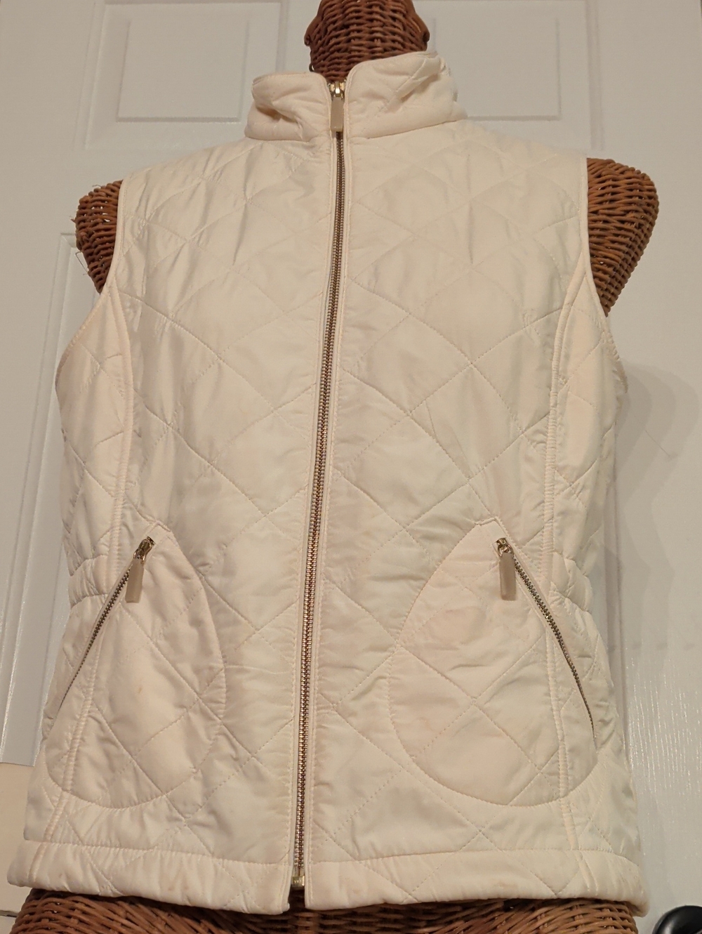 Talbots Quilted Zip Vest in Cream Size Medium Like New